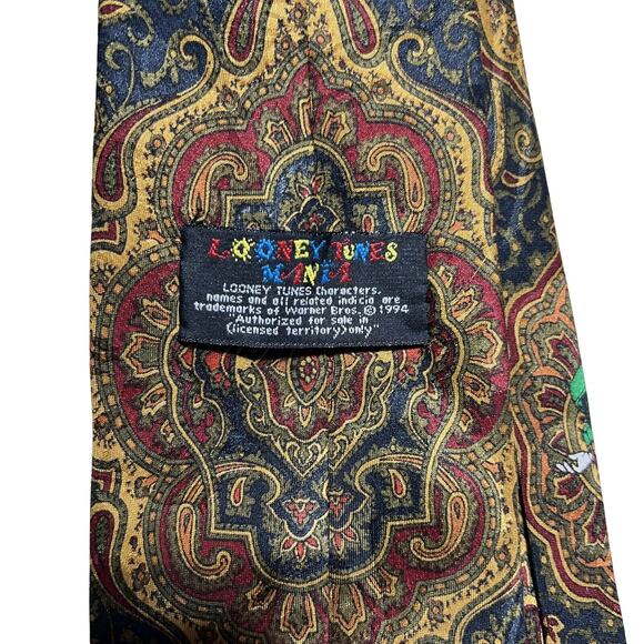 Vintage Looney Tunes Neck Tie Bugs Taz Marvin Martian Paisley 1993 Excellent - Picture 4 of 5